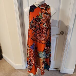 Maeve Anthropologie orange floral silk dress size small